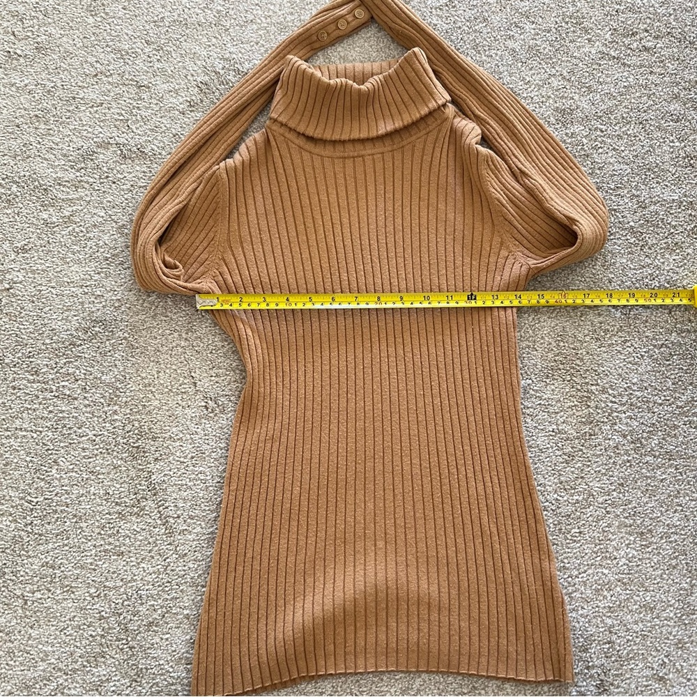 Charter Club Ribbed Fitted Cotton Tan Turtleneck Sweater - Picture 10 of 10